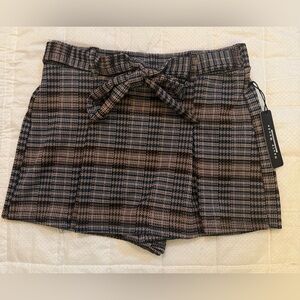 Haute Monde Brown and Black Plaid Tie-Front Skort